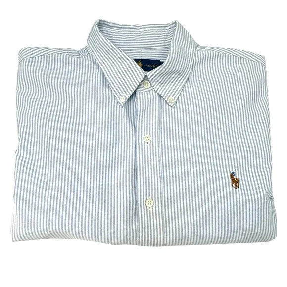 POLO RALPH LAUREN CLASSIC FIT BLUE/WHITE STRIPED COTTON OXFORD BUTTON DOWN SHIRT